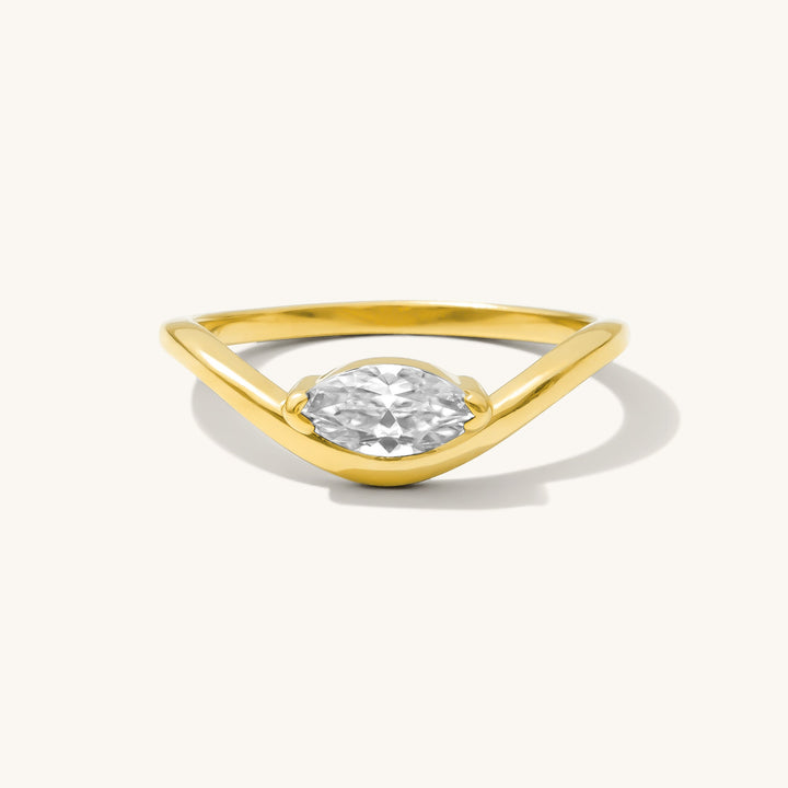 Curved Marquise Moissanite Pinky Ring