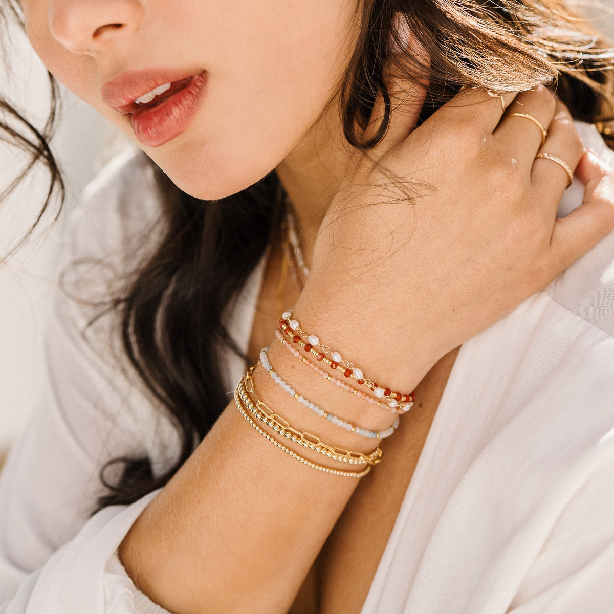 Dainty Gemstone Bead Bracelet Set