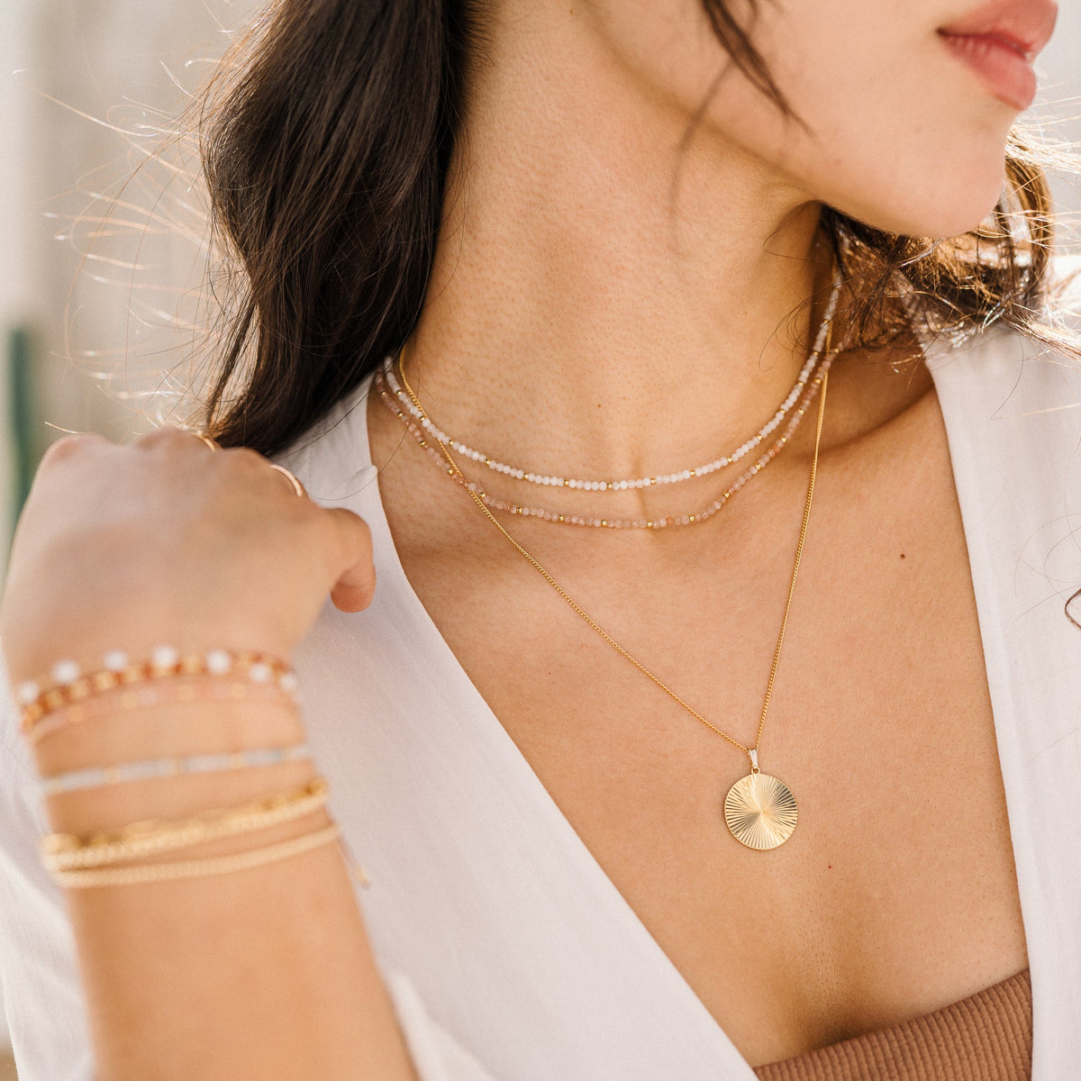 Sunstone Bead Necklace