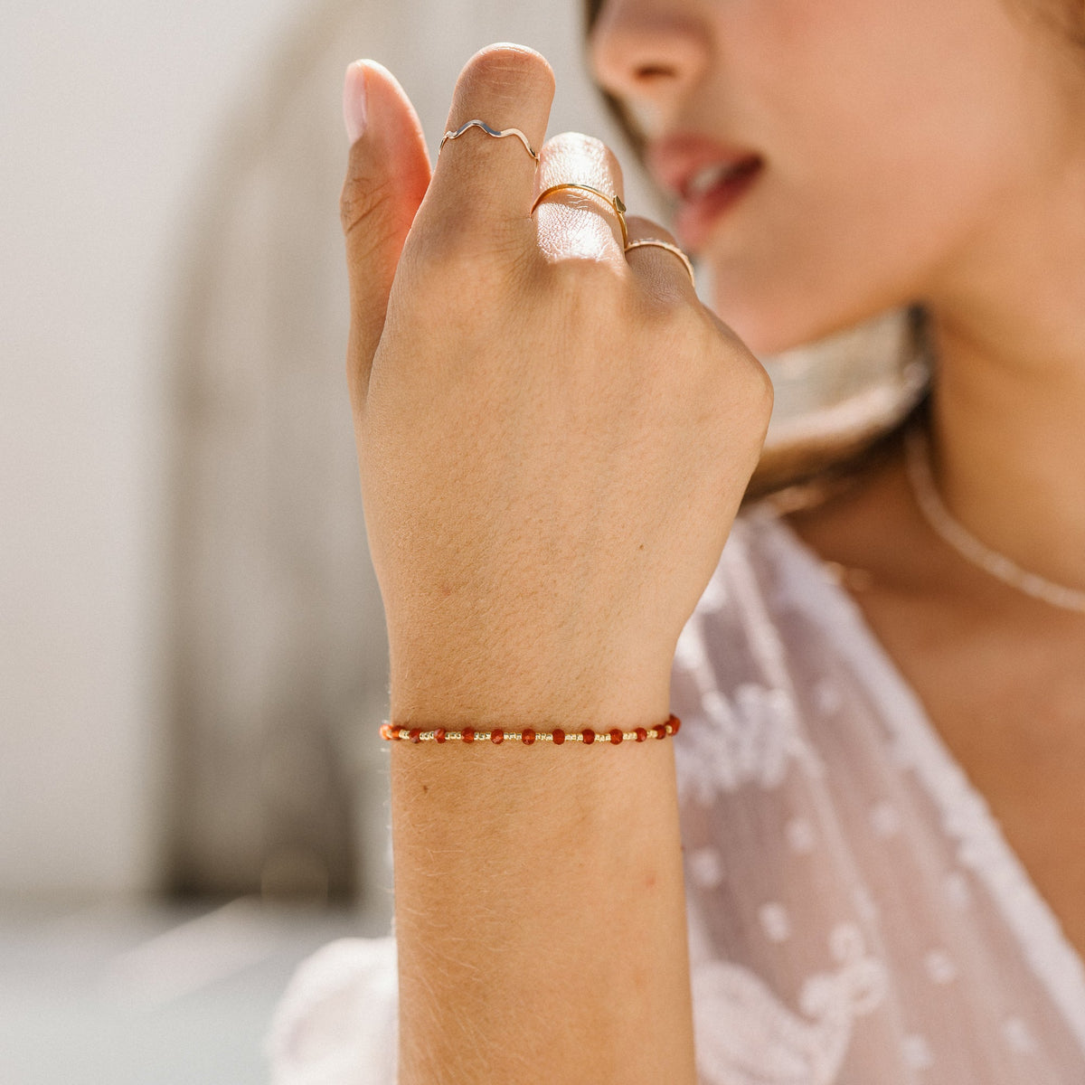Red Agate Bead Bracelet