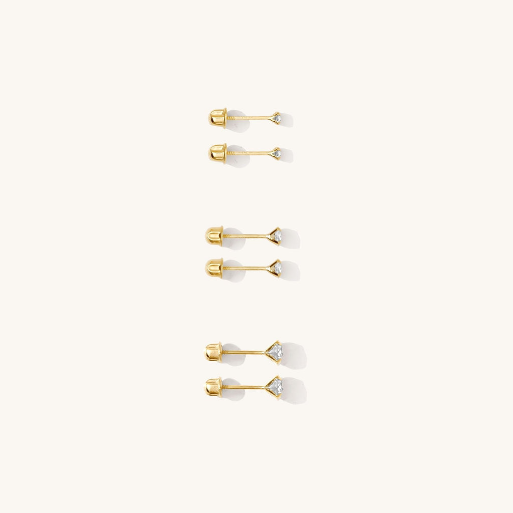 Tiny CZ Screwback Stud Earrings - 14k Solid Gold