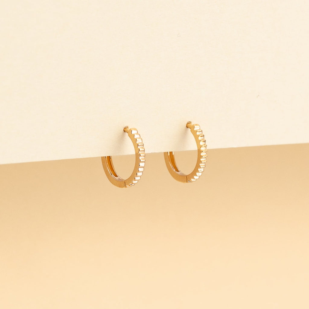 Ribbed Huggie Hoop Earrings - 14k Solid Gold