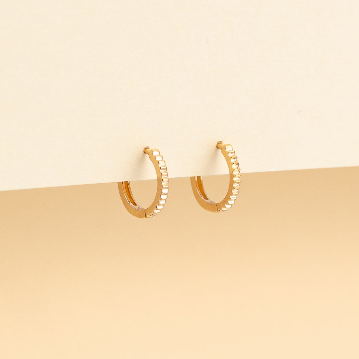 Ribbed Huggie Hoop Earrings - 14k Solid Gold