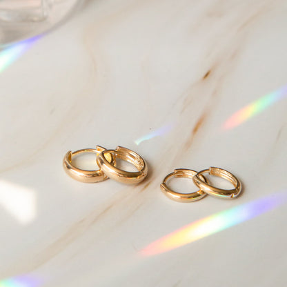 Thick Huggie Hoop Earrings - 14k Solid Gold