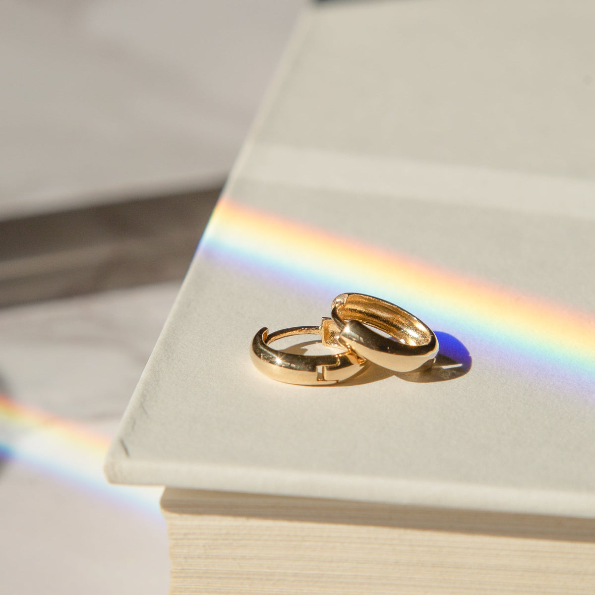 Thick Huggie Hoop Earrings - 14k Solid Gold