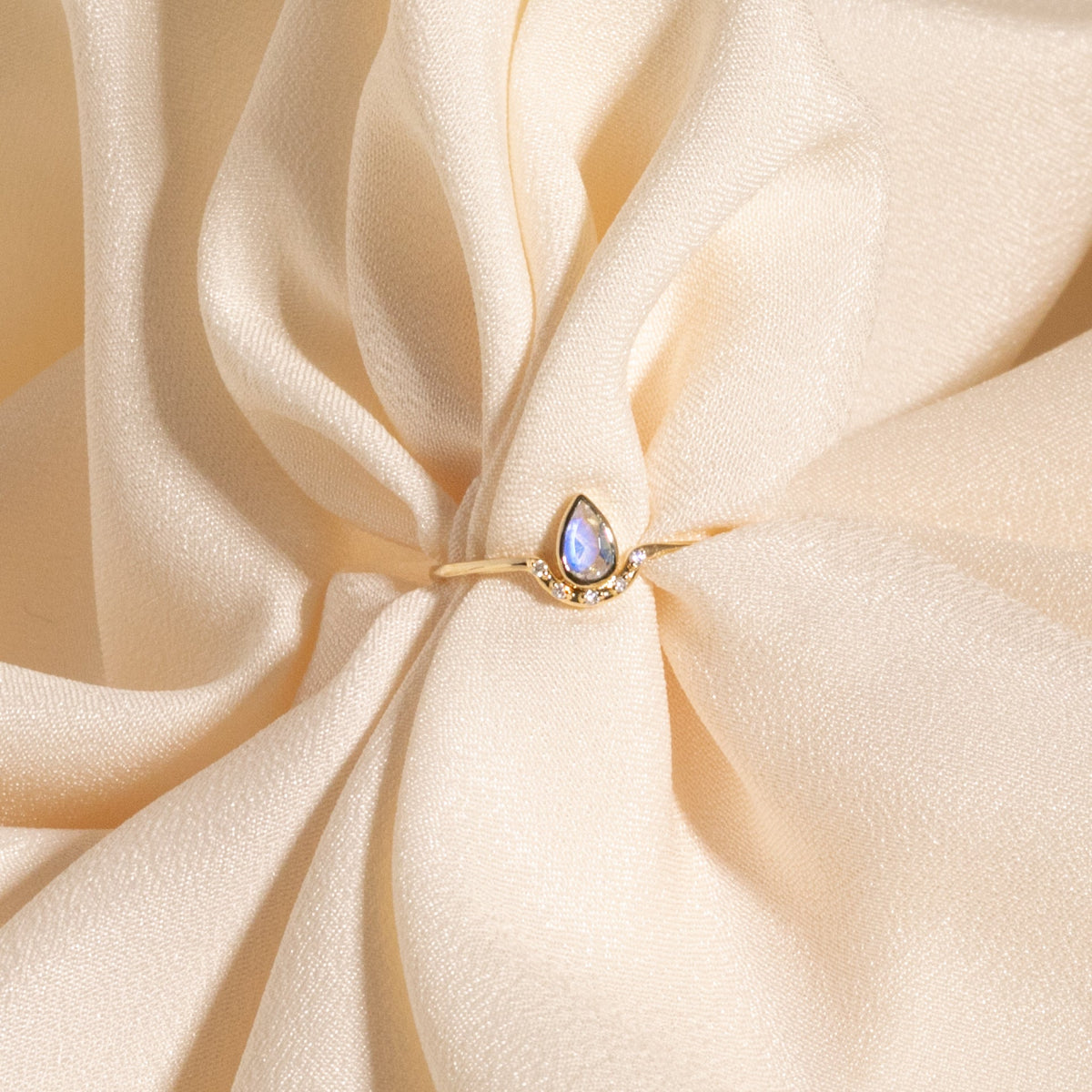 Teardrop Moonstone & Diamond Ring