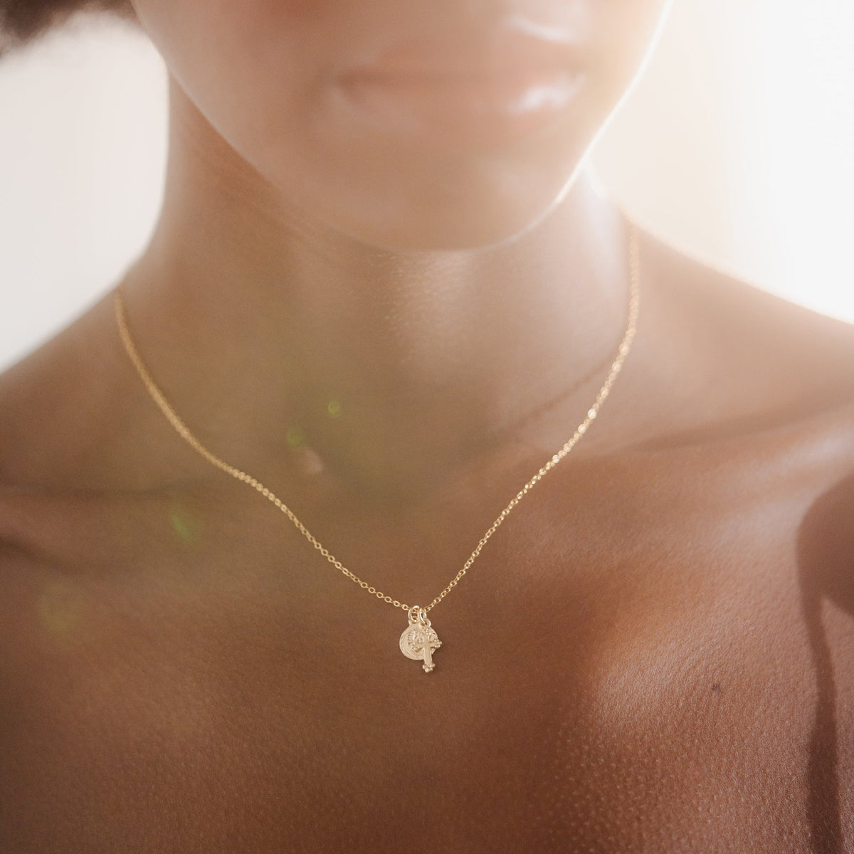 Mini Virgin Mary + Cross Necklace