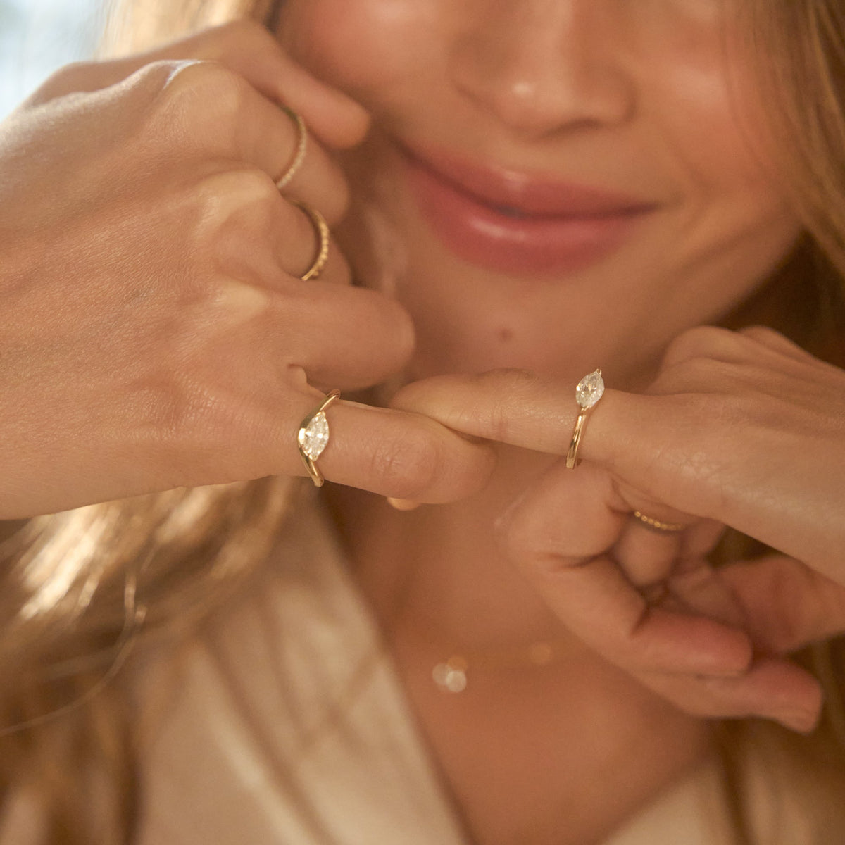 Curved Marquise Moissanite Pinky Ring