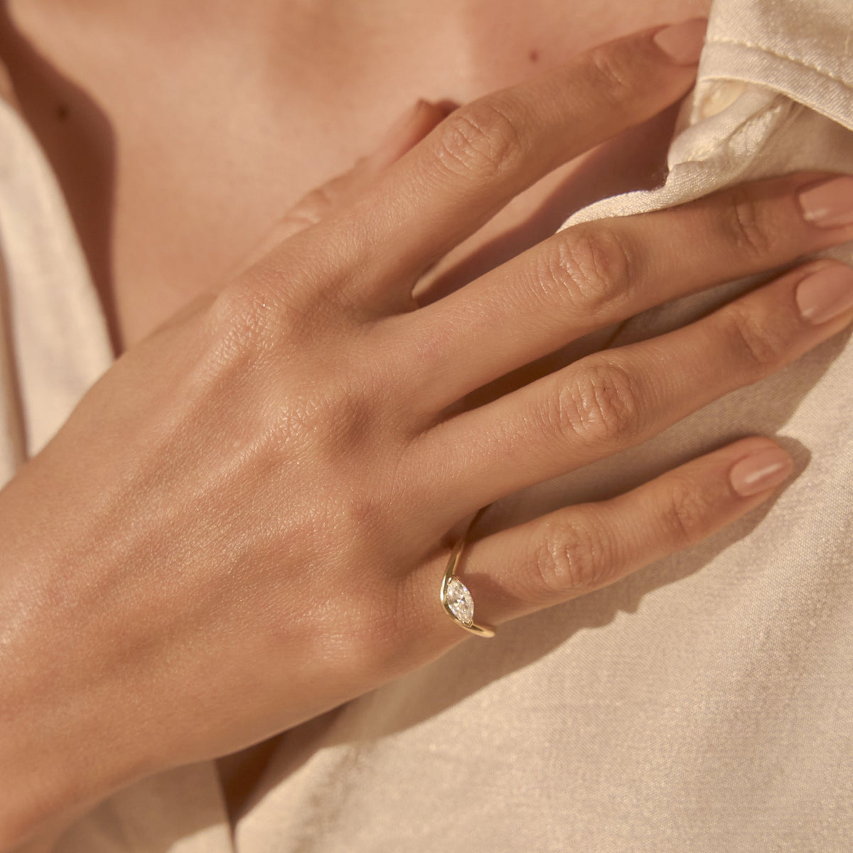 Curved Marquise Moissanite Pinky Ring