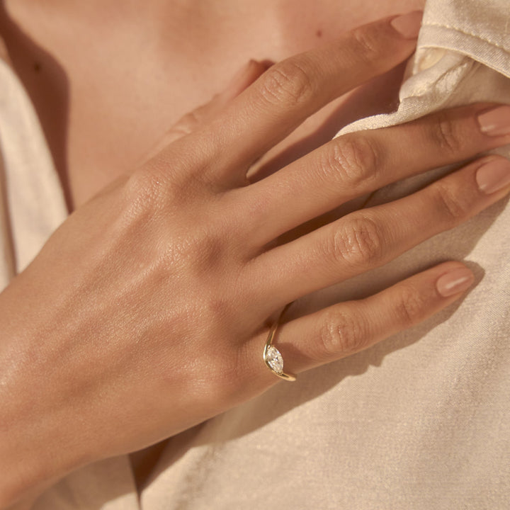 Curved Marquise Moissanite Pinky Ring