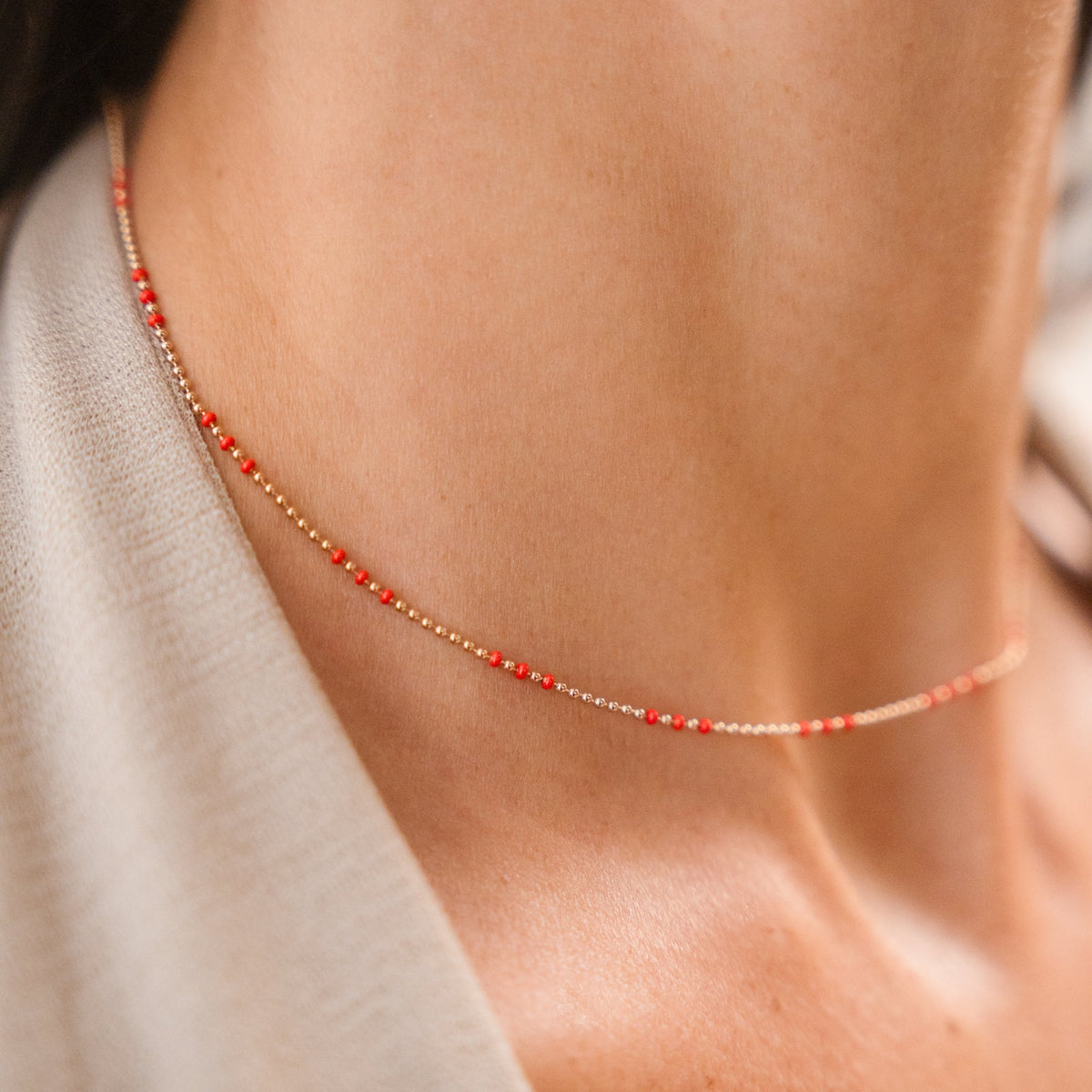 Red Enamel Ball Chain Necklace