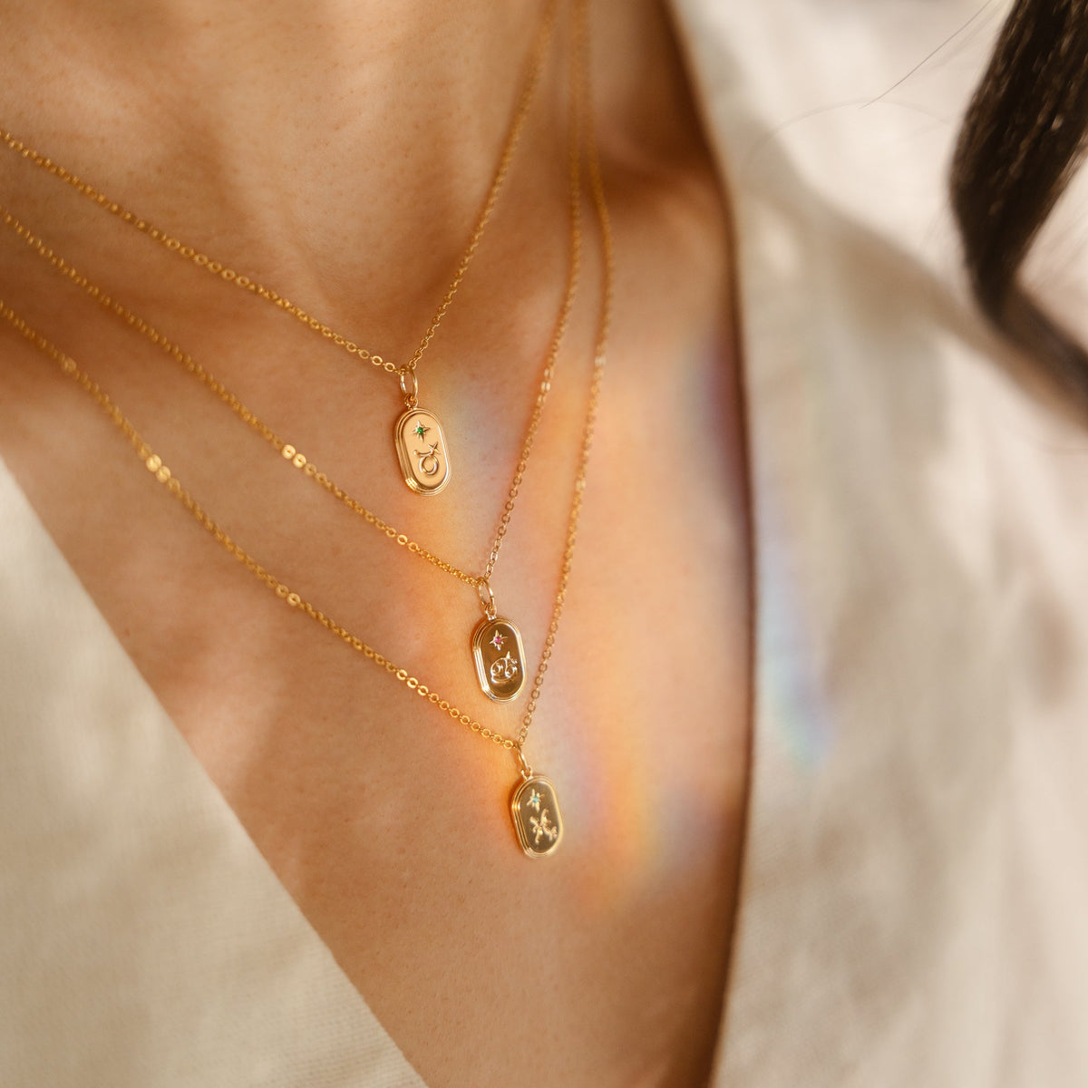Dainty Oval Zodiac Necklace - Reversible