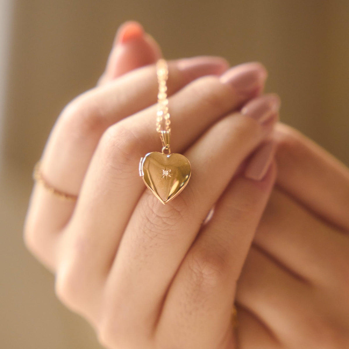 Heart Diamond Starburst Locket Necklace