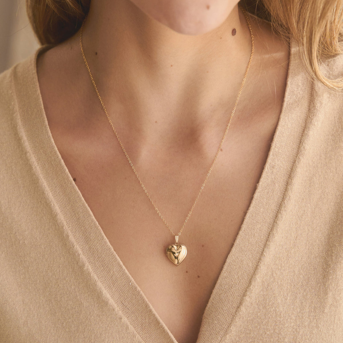 Heart Diamond Starburst Locket Necklace