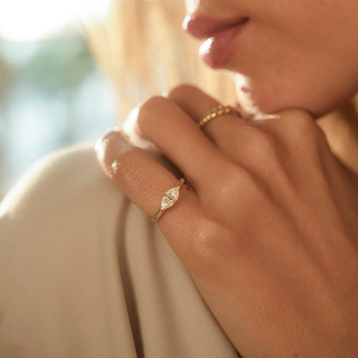 Marquise Moissanite Pinky Ring
