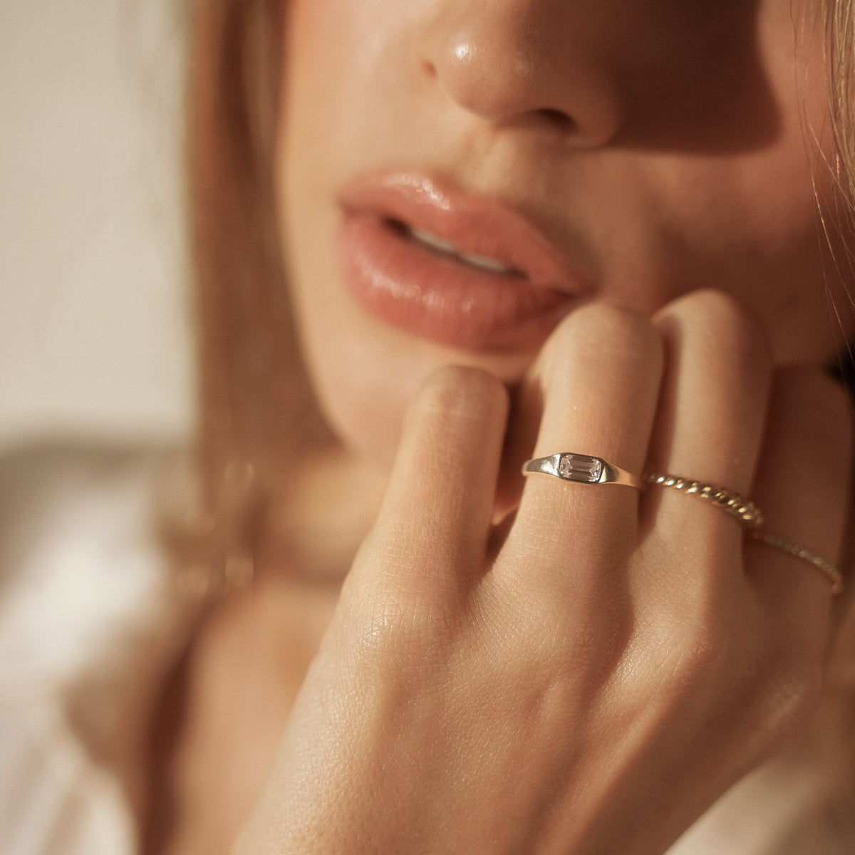 Moissanite Signet Pinky Ring