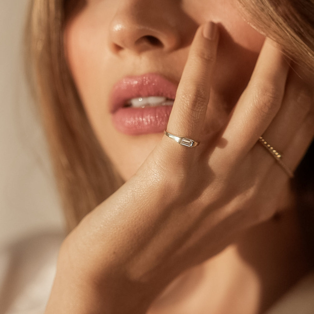 Moissanite Signet Pinky Ring