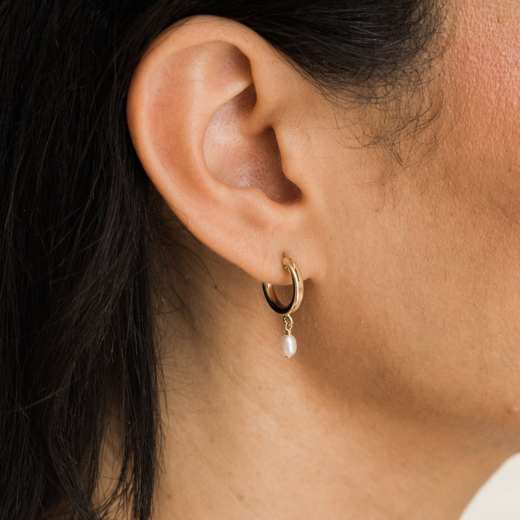 Pearl Drop Hoop Earrings