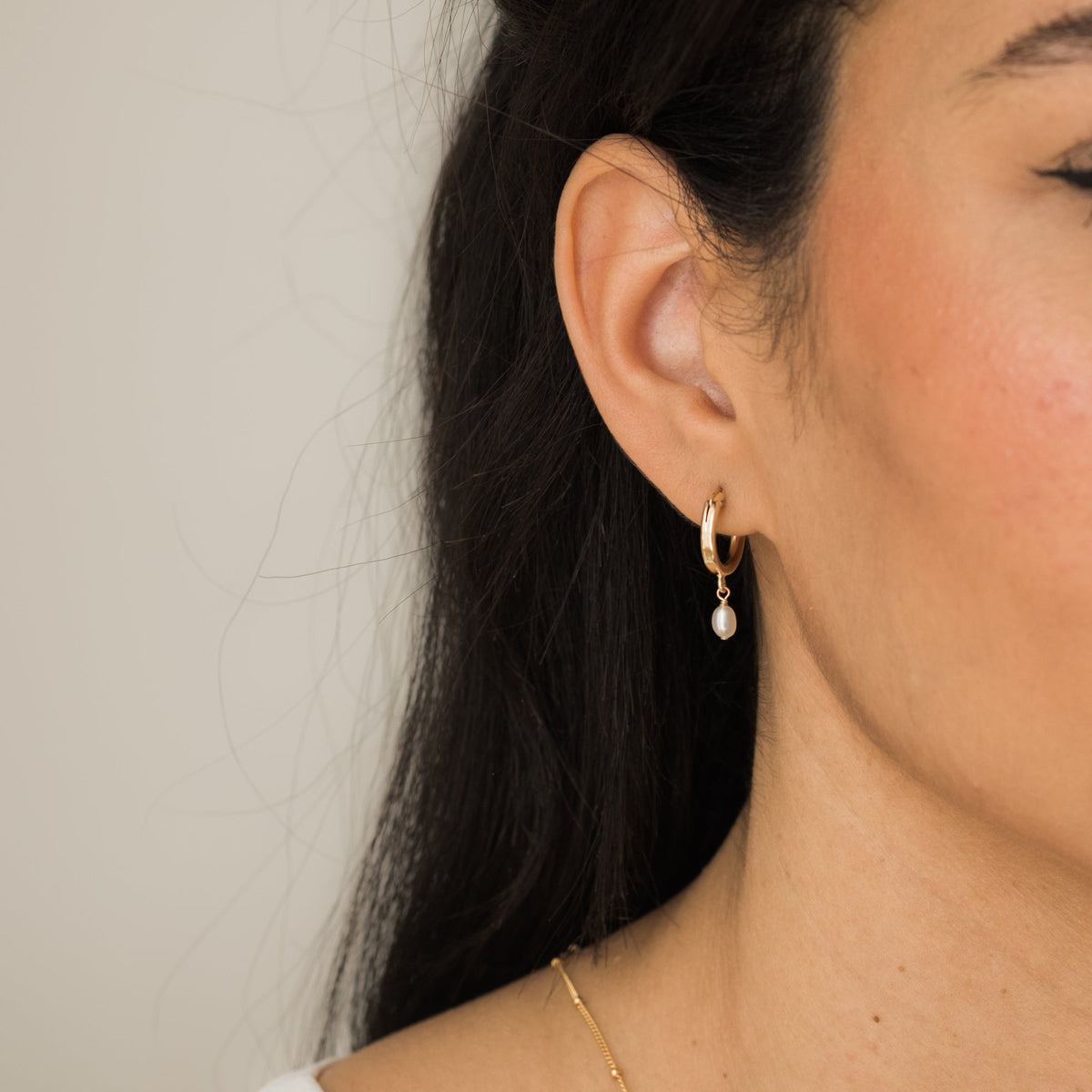 Pearl Drop Hoop Earrings