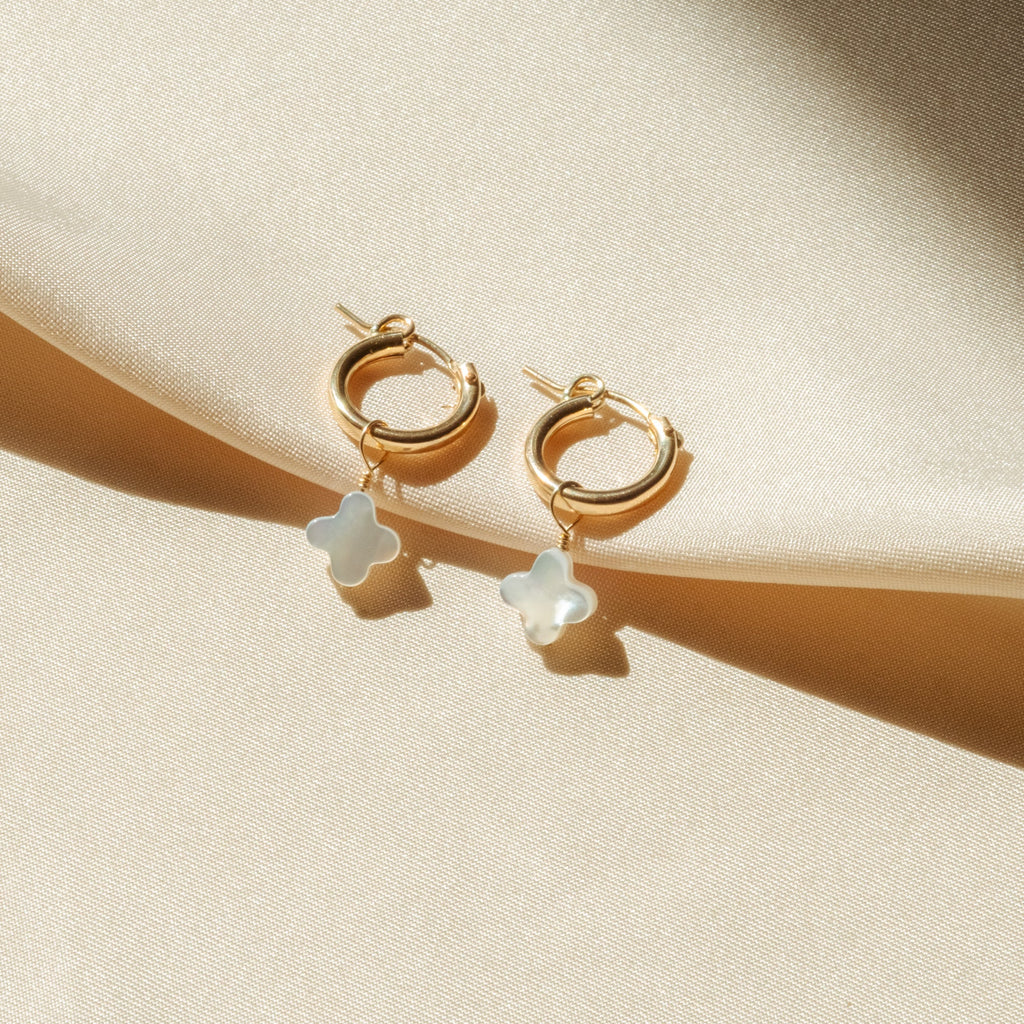 Pearl Clover Hoop Earrings