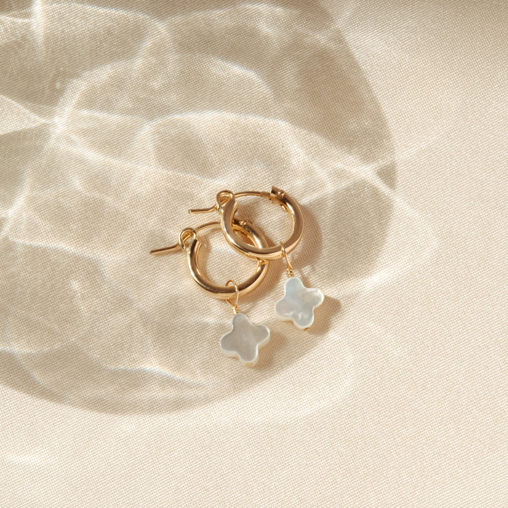 Pearl Clover Hoop Earrings