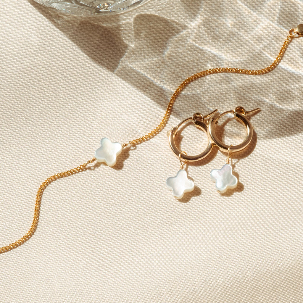 Pearl Clover Hoop Earrings