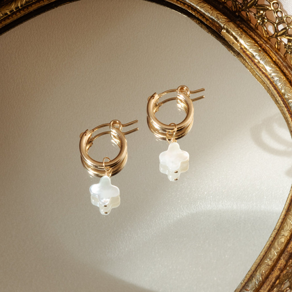 Pearl Clover Hoop Earrings