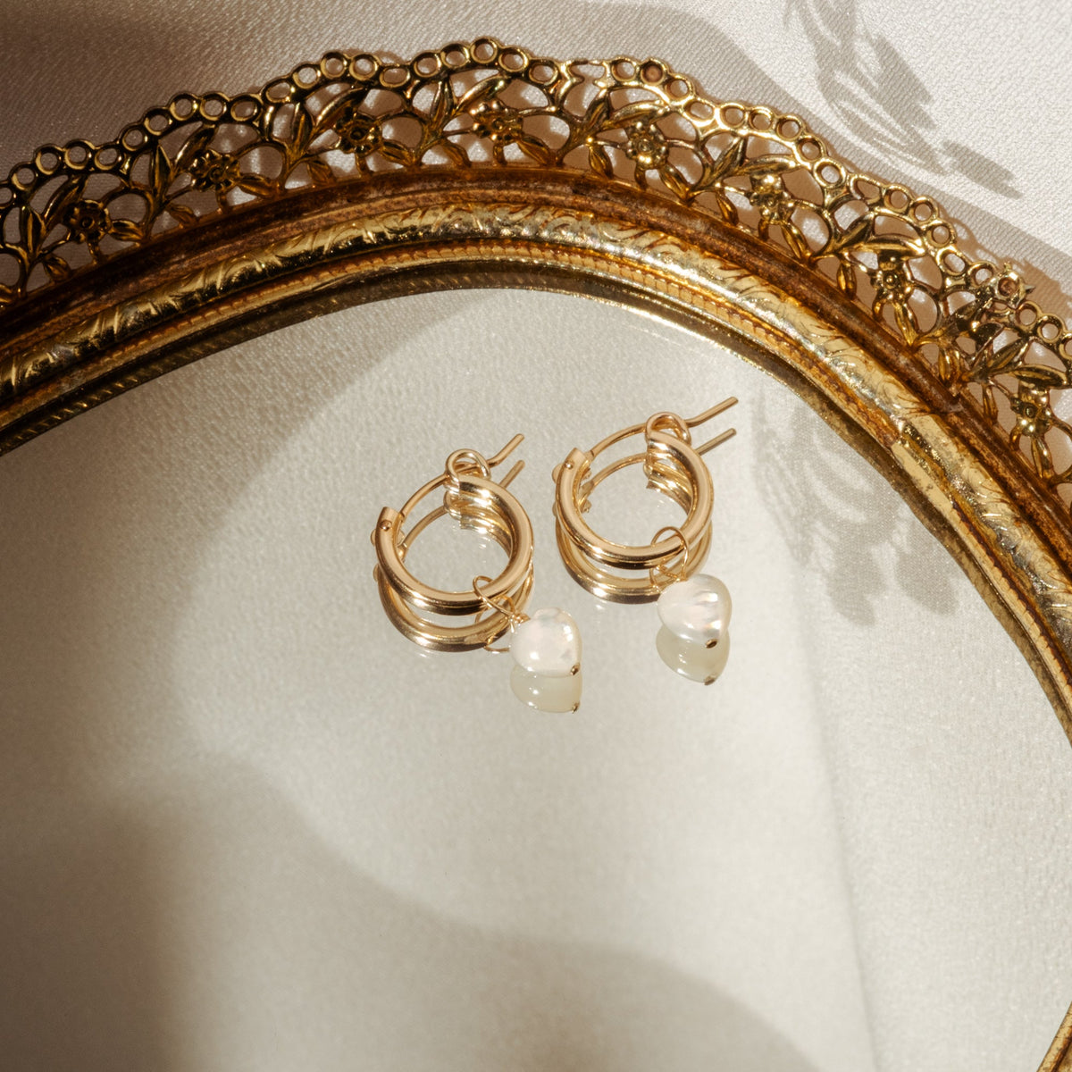 Pearl Heart Hoop Earrings