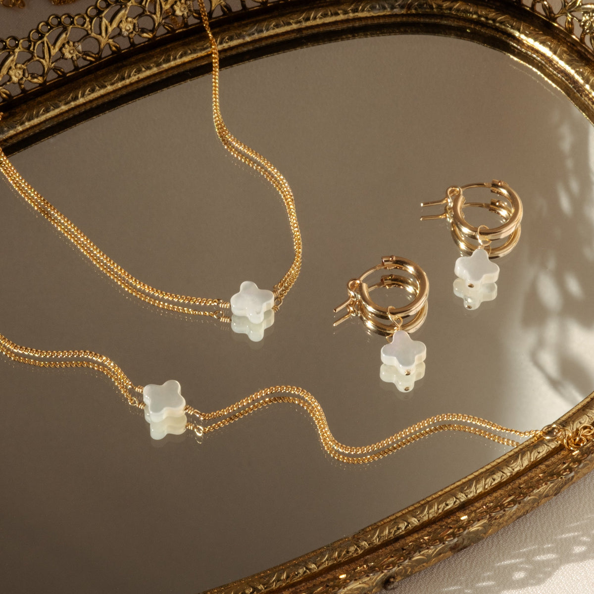 Pearl Clover Hoop Earrings