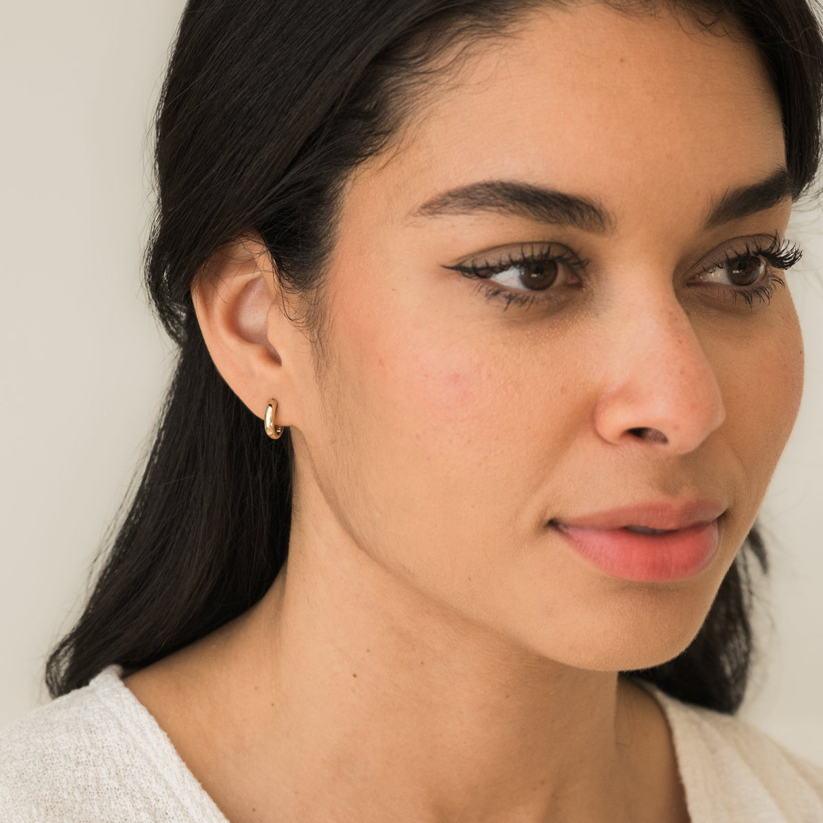 Thick Huggie Hoop Earrings - 14k Solid Gold