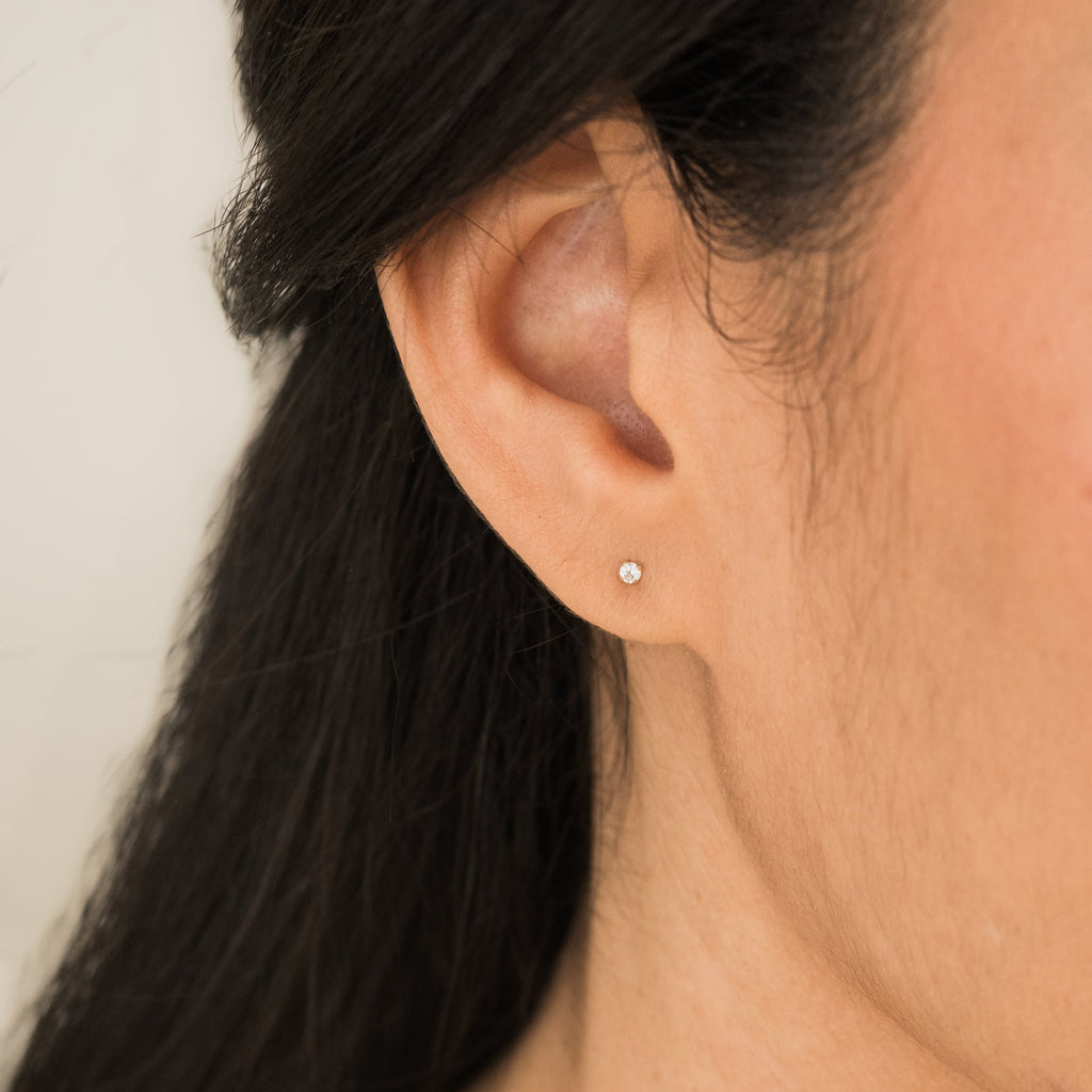 Tiny CZ Screwback Stud Earrings - 14k Solid Gold