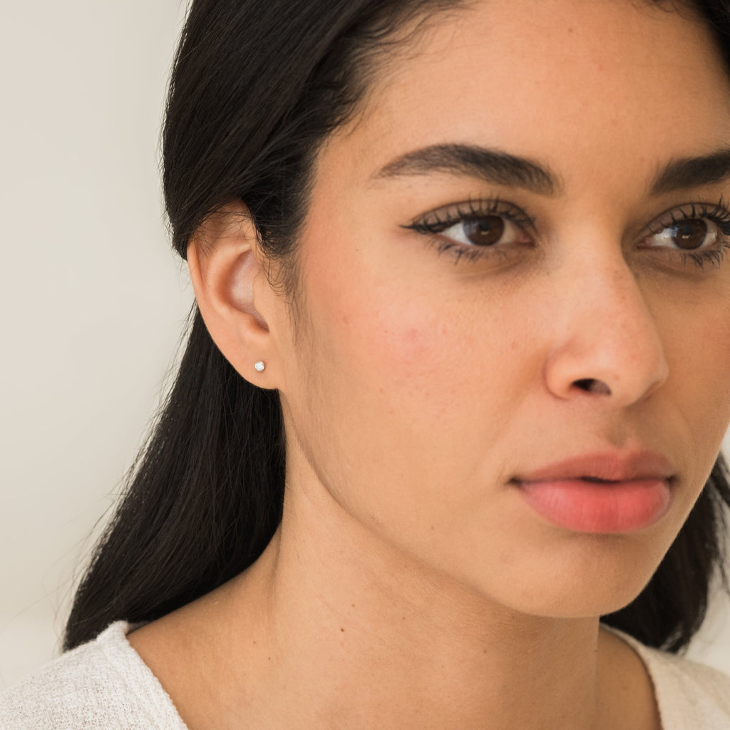 Tiny CZ Screwback Stud Earrings - 14k Solid Gold