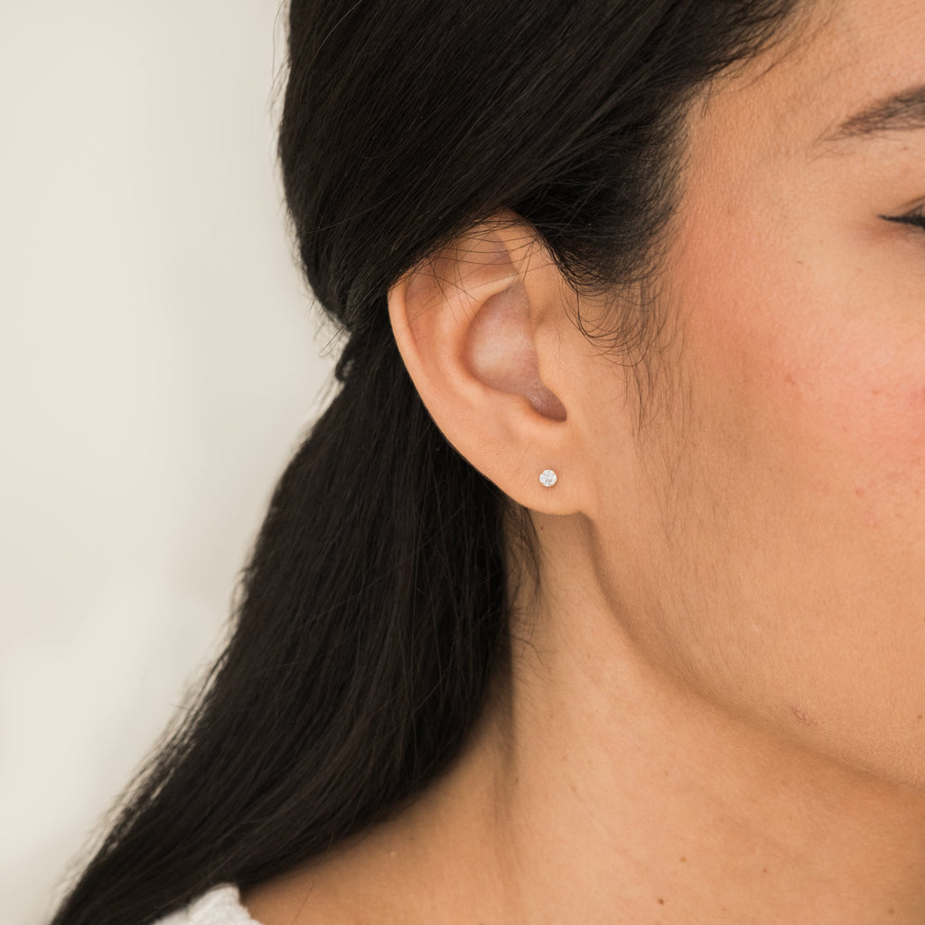 Tiny CZ Screwback Stud Earrings - 14k Solid Gold