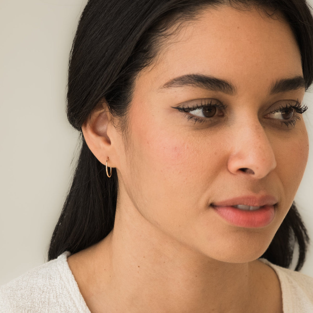 Thin Hoop Earrings - 14k Solid Gold