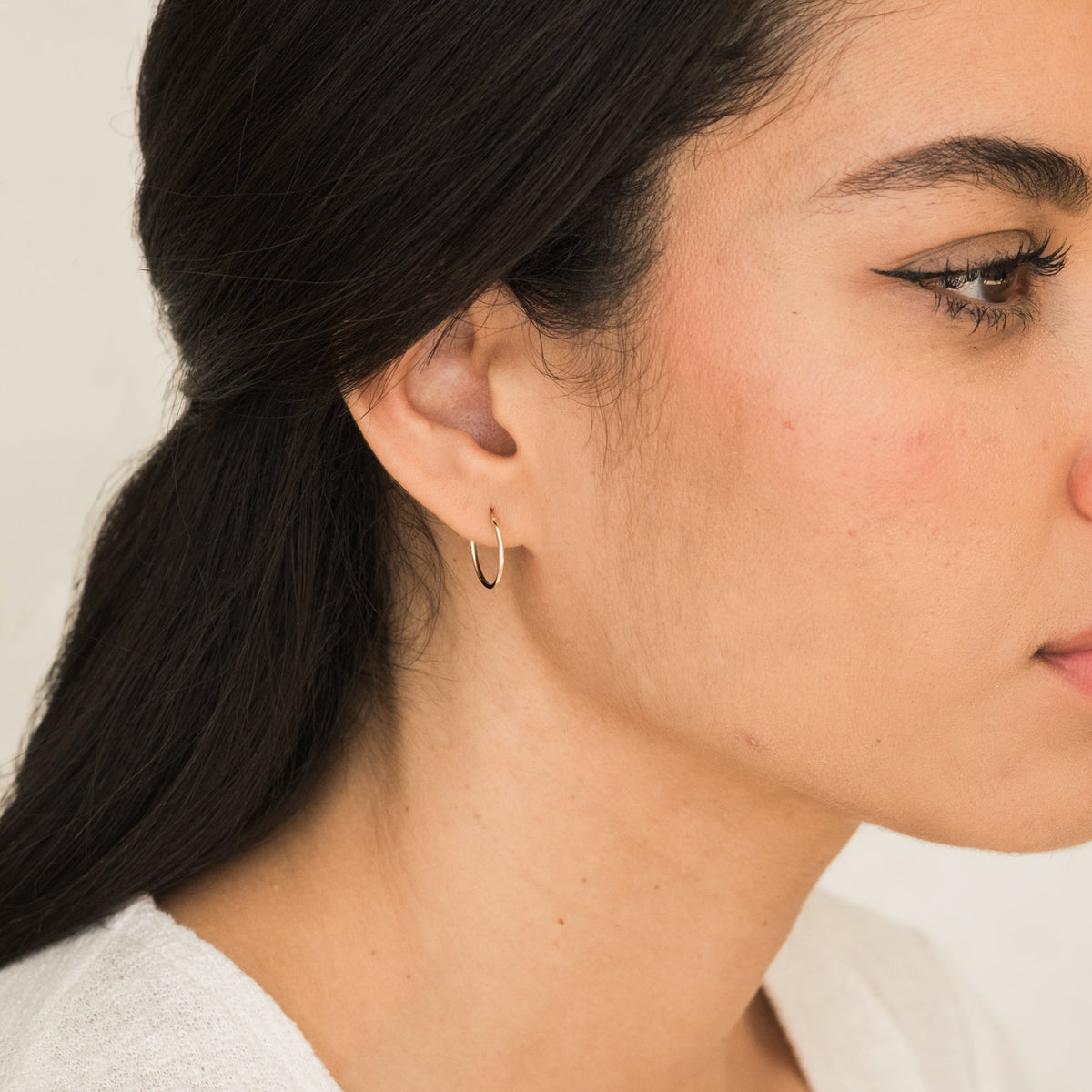 Thin Hoop Earrings - 14k Solid Gold