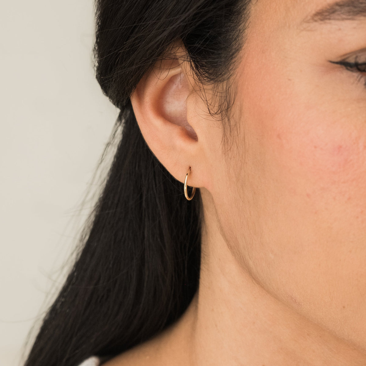 Thin Hoop Earrings - 14k Solid Gold