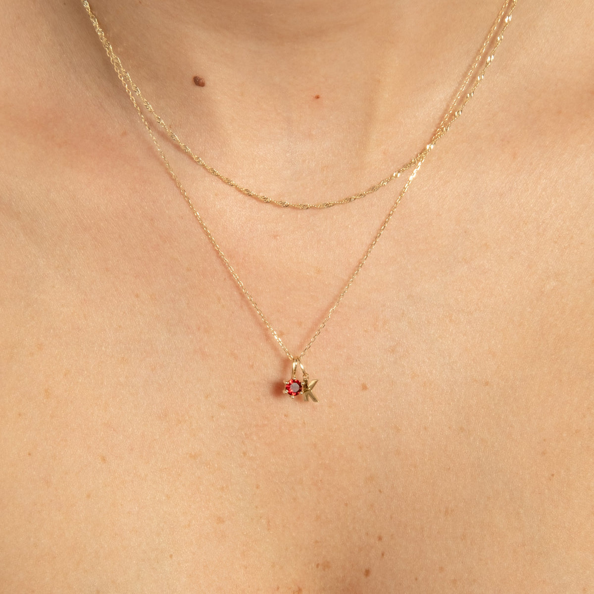 Garnet Charm (January Birthstone) - 14k Solid Gold