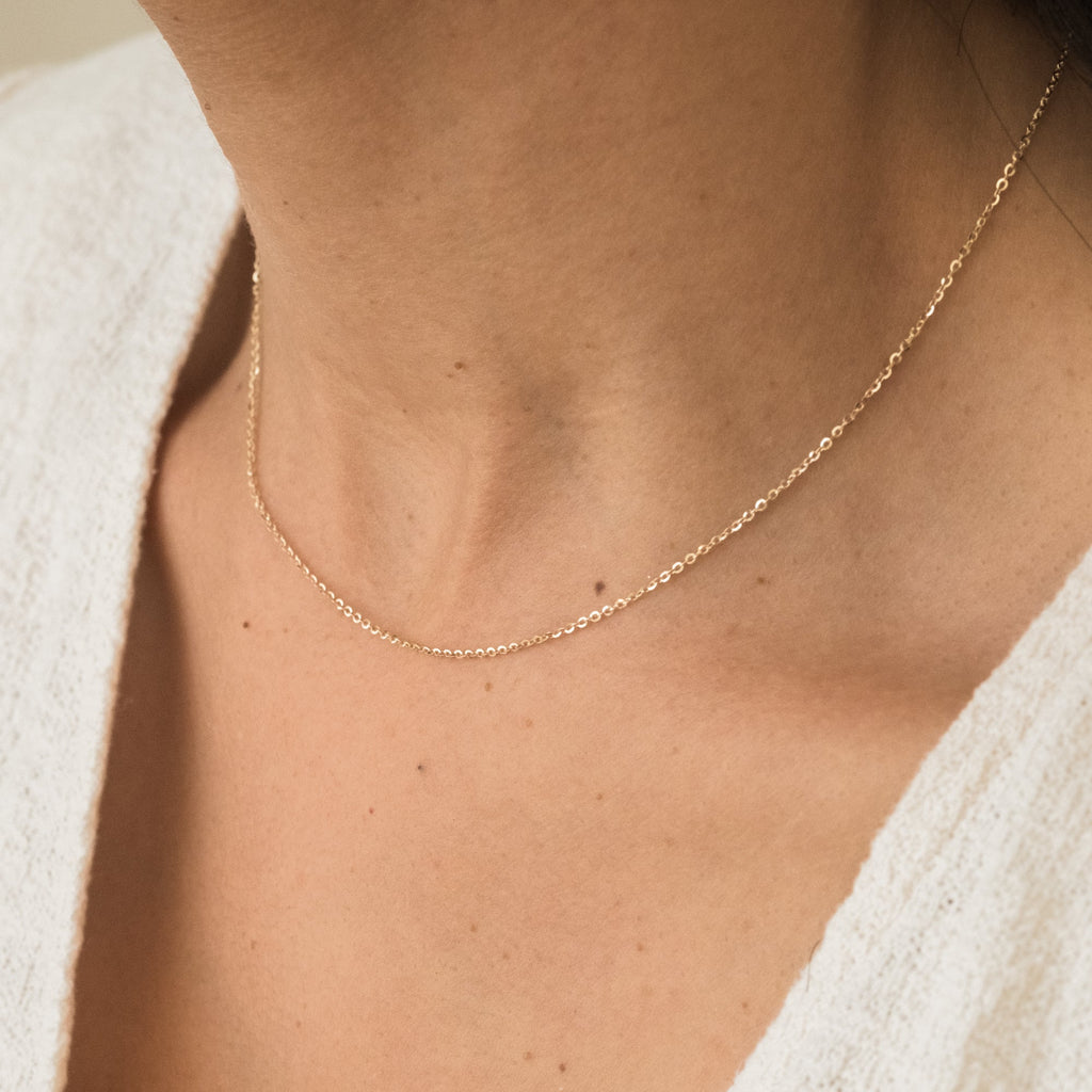 Dainty Cable Chain Necklace - 14k Solid Gold