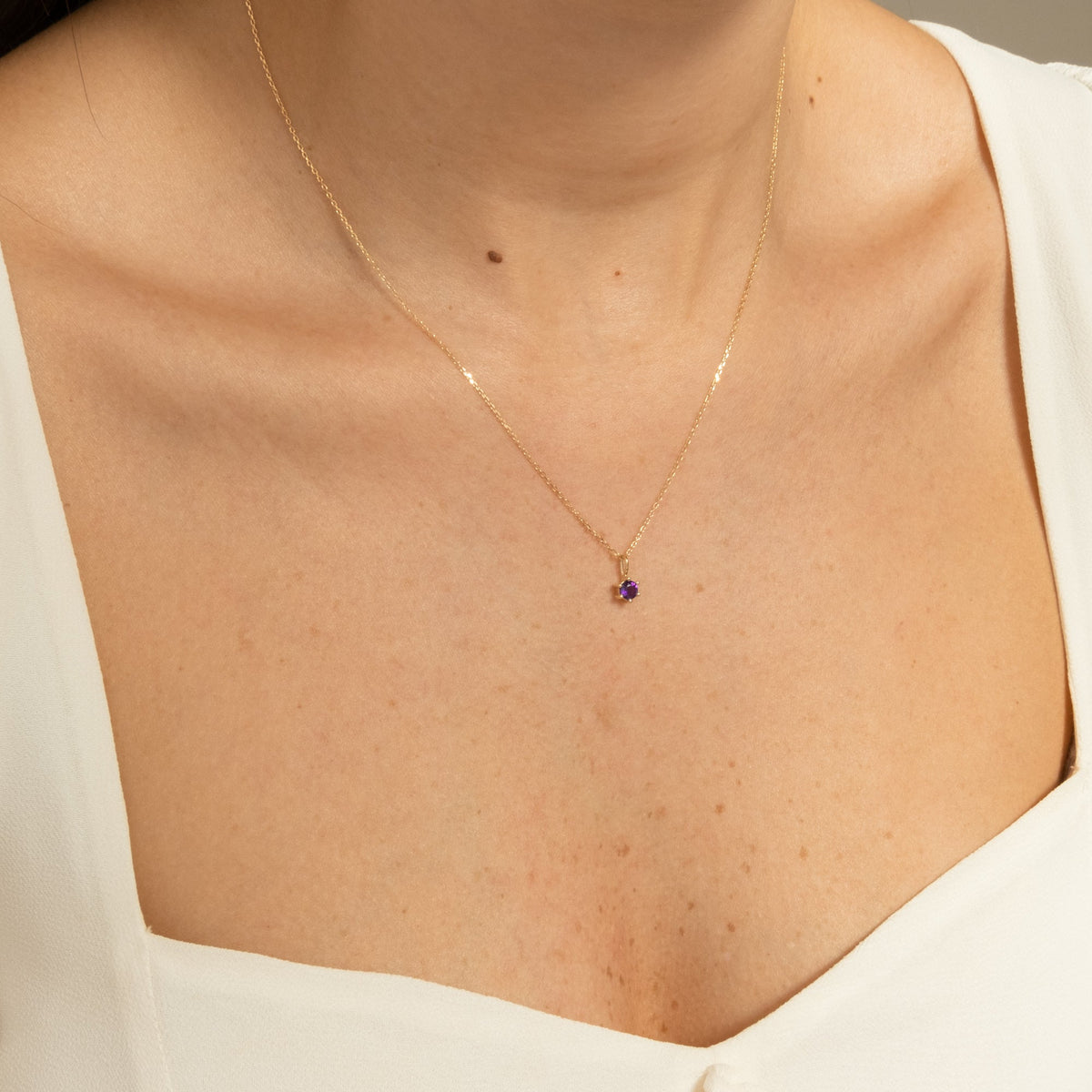 Amethyst Charm (February Birthstone) - 14k Solid Gold