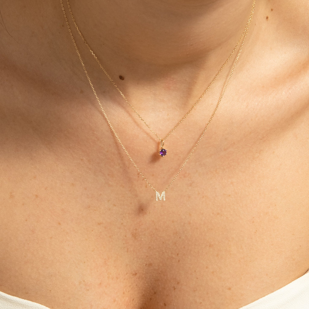 Amethyst Charm (February Birthstone) - 14k Solid Gold