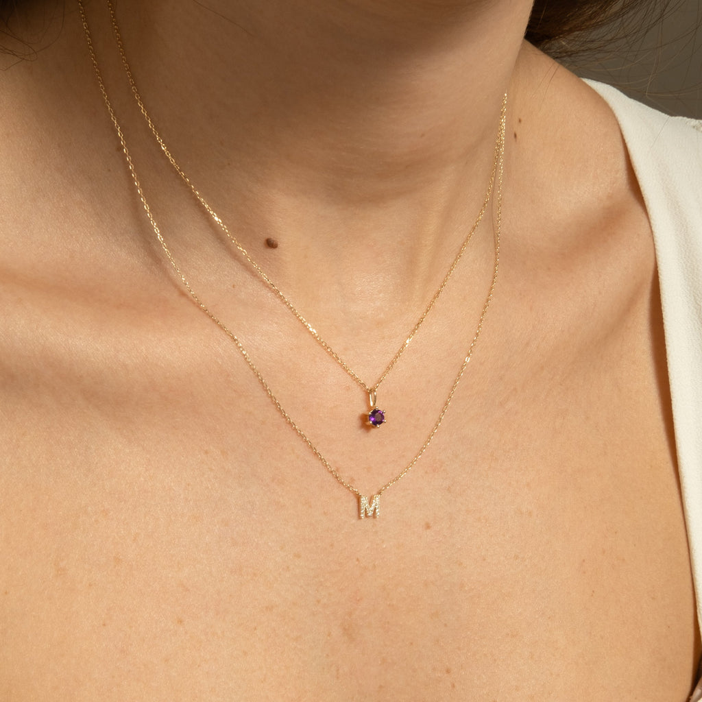 Amethyst Charm (February Birthstone) - 14k Solid Gold