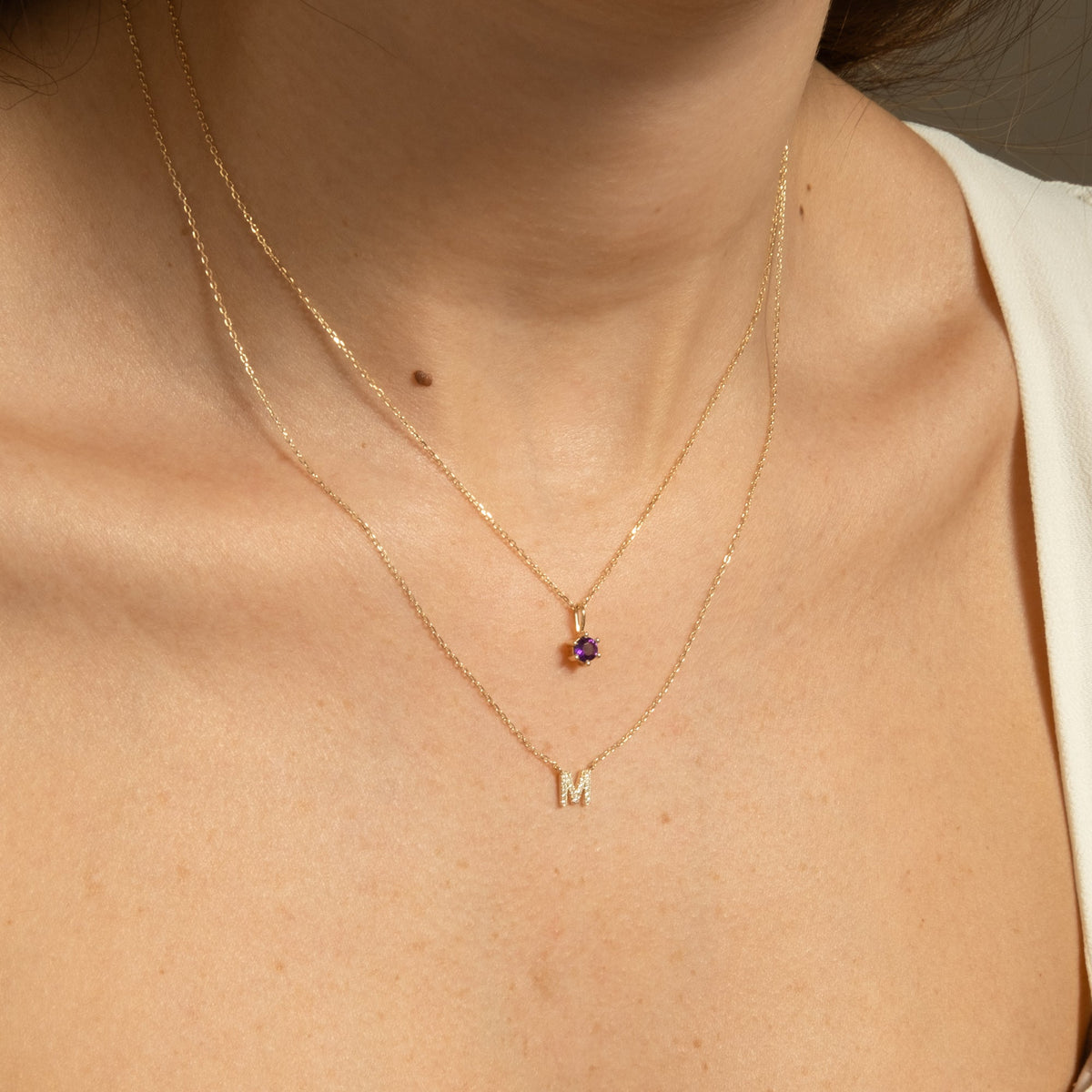 Amethyst Charm (February Birthstone) - 14k Solid Gold
