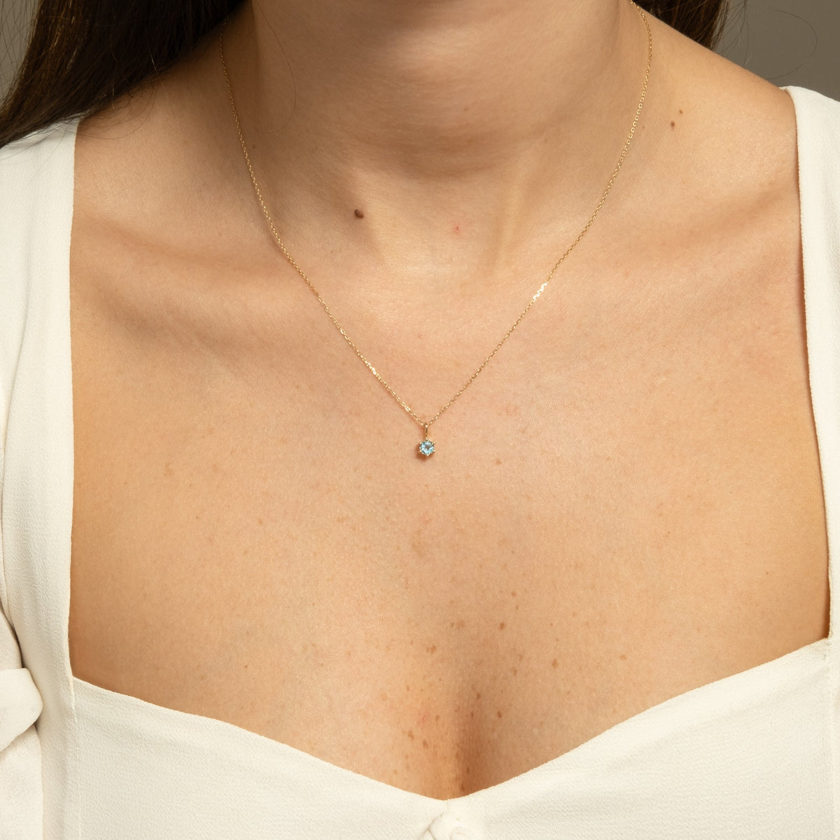 Aquamarine Charm (March Birthstone) - 14k Solid Gold