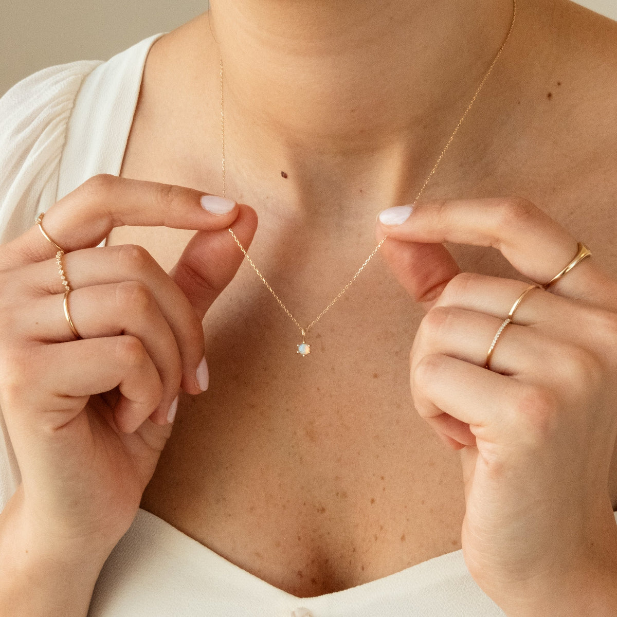 Australian Opal Charm (October Birthstone) - 14k Solid Gold