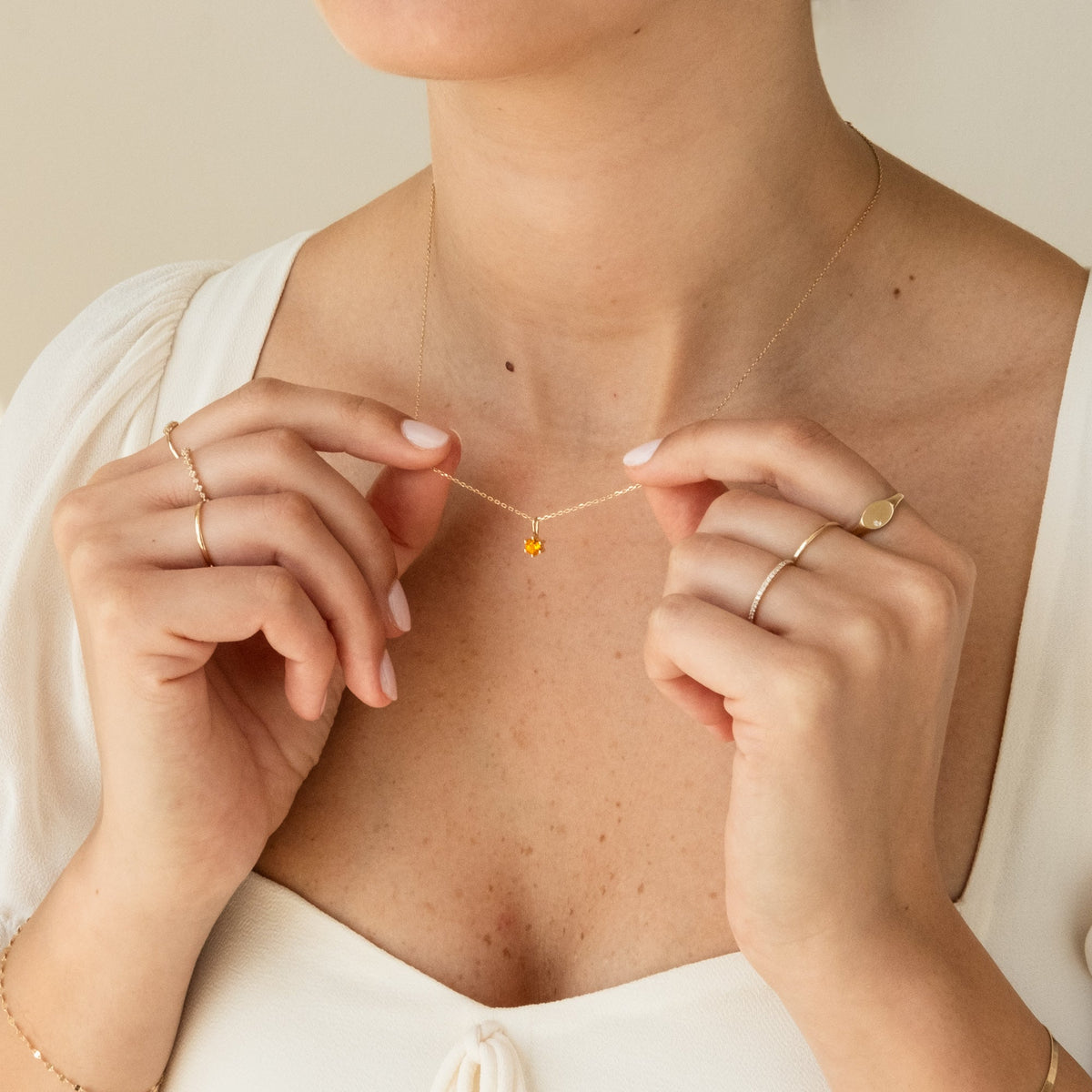 Citrine Charm (November Birthstone) - 14k Solid Gold
