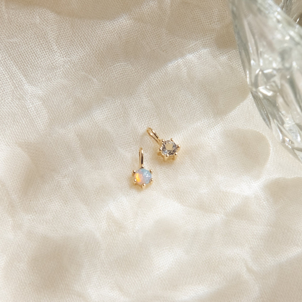 White Topaz Charm (April Birthstone) - 14k Solid Gold