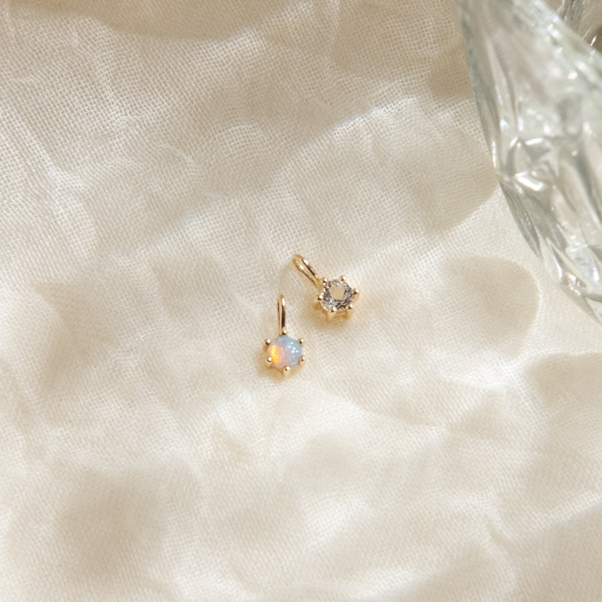 White Topaz Charm (April Birthstone) - 14k Solid Gold