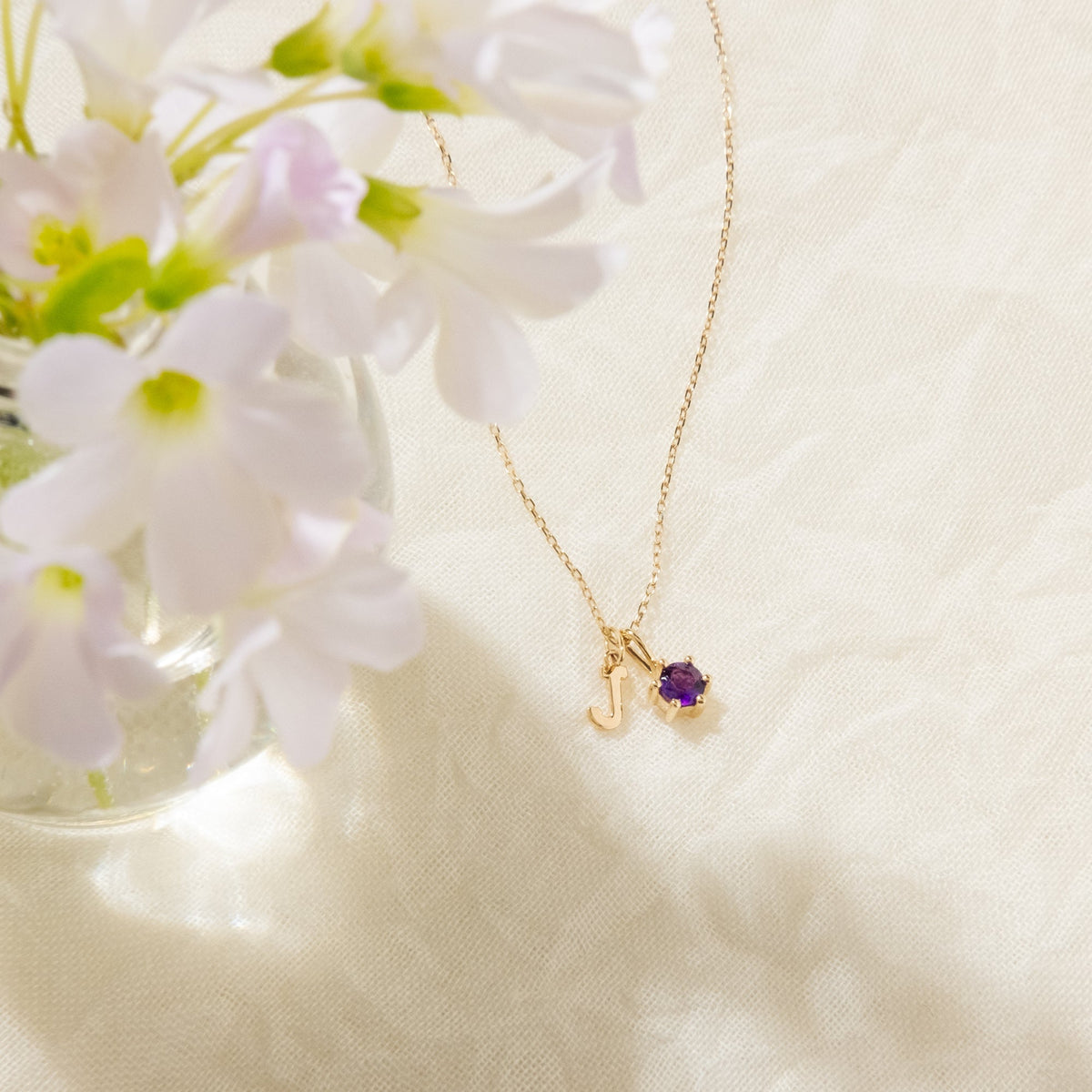 Amethyst Charm (February Birthstone) - 14k Solid Gold