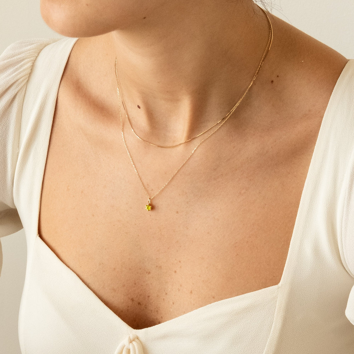 Peridot Charm (August Birthstone) - 14k Solid Gold