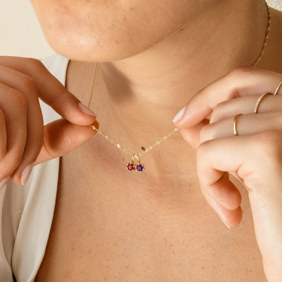 Garnet Charm (January Birthstone) - 14k Solid Gold